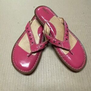Børn Sz 8/ 38.5 Freesia Pink Leather Flat Thong Stud Comfort Sandal Flip Flops